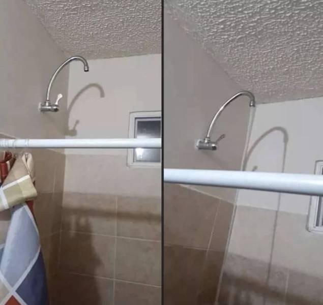 4. Cuando instalas la canilla de la cocina en el lugar de la ducha...¡este es el resultado!