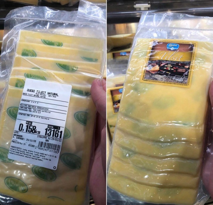 8. ¡Quien ha usado este papel de colores para dividir las fetas del queso no se dio cuenta del desagradable "efecto moho"!