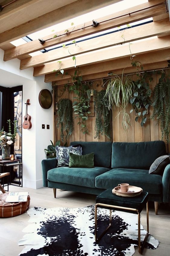 8. Een andere echt stijlvolle manier om met planten het huis te decoreren is voor hangplanten die aan een rail hangen te kiezen