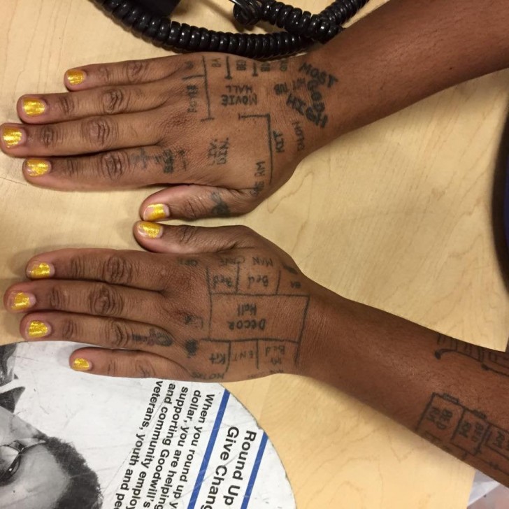 12. This woman lost everything and set out to rebuild the house she had lost - she tattooed the plans on her hands as a reminder.