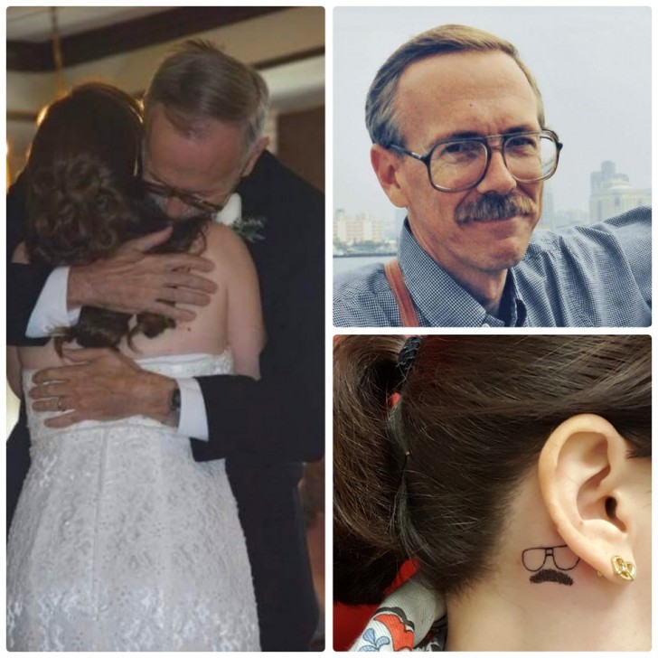 4. Cette fille a décidé de tatouer les signes distinctifs de son père : sa moustache et ses lunettes carrées.