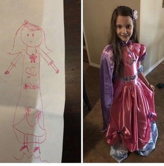 7. Ela havia se desenhado com um vestido de princesa: a avó pensou em tornar isso real!