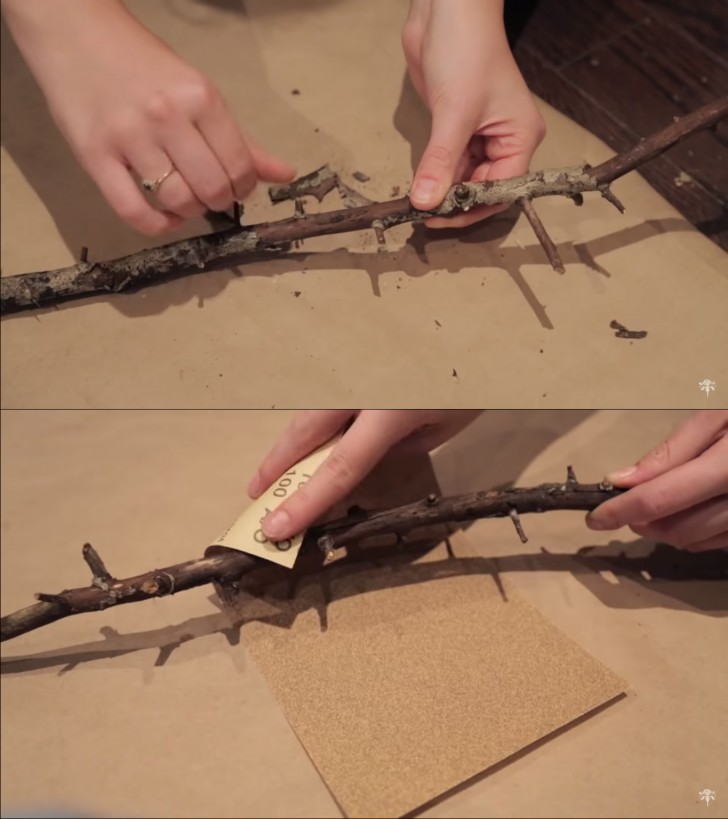 1. Eliminate la corteccia e se necessario levigate il legno con la carta vetrata
