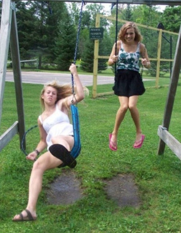3. Maybe she's a little too big for this swing?