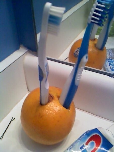 4. Quando la vita gli offre delle arance, quest'uomo le trasforma in dei porta-spazzolini. La fantasia sicuramente non manca.