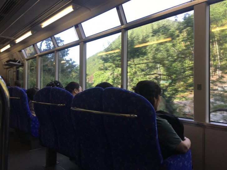 8. I sedili in questo treno in Giappone sono rivolti verso l'esterno in modo da poter vedere il paesaggio senza girare il collo.