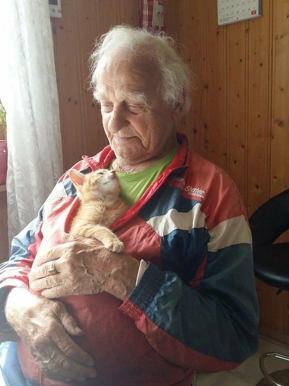 11. Deze man en zijn kat houden van elkaar: de een heeft het leven van de ander veranderd en nu zijn ze onafscheidelijk.
