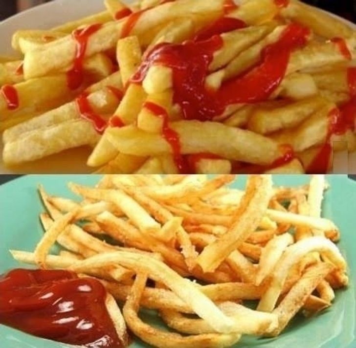 7. Il y a ceux qui aiment étaler du ketchup sur TOUTES les frites et ceux qui, au contraire, préfèrent en mettre un peu sur le côté