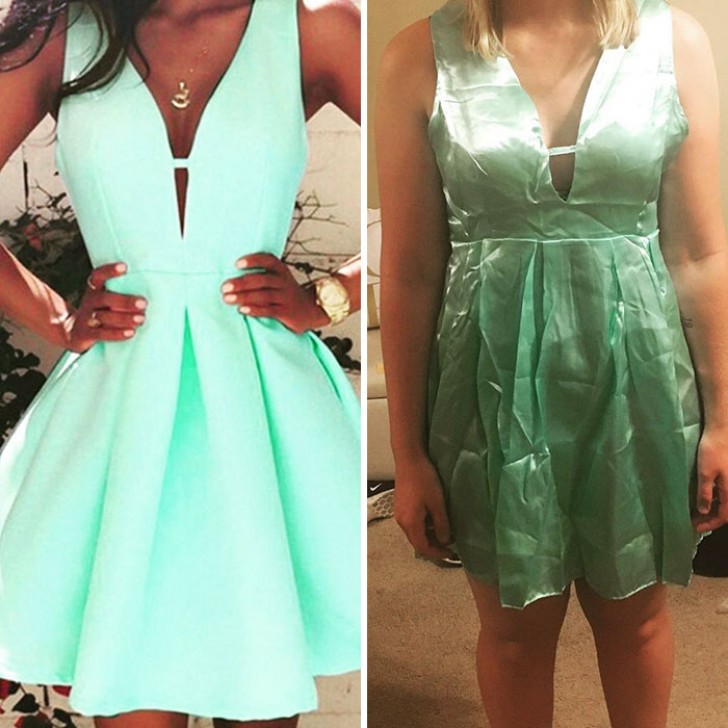 13. Une robe d'une belle couleur et avec une jolie forme à gauche, à droite quelque chose qui ressemble plus à du plastique.
