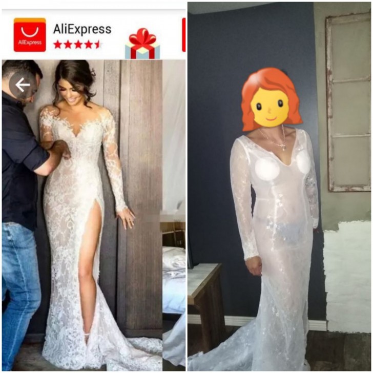 6. Cette femme a réalisé que ce n'était pas vraiment une bonne idée d'acheter la robe de mariée sur Internet.