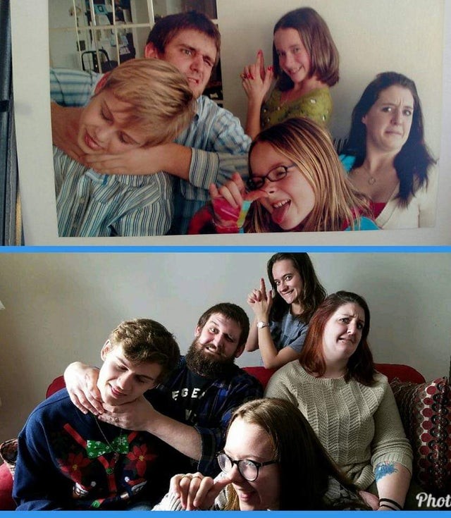 Meine Cousins und ich haben ein altes Weihnachtsfoto nachgestellt: schöne Zeiten!