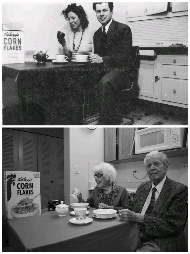 My great grandparents recreate a very old photo about 70 years later: this is magical!