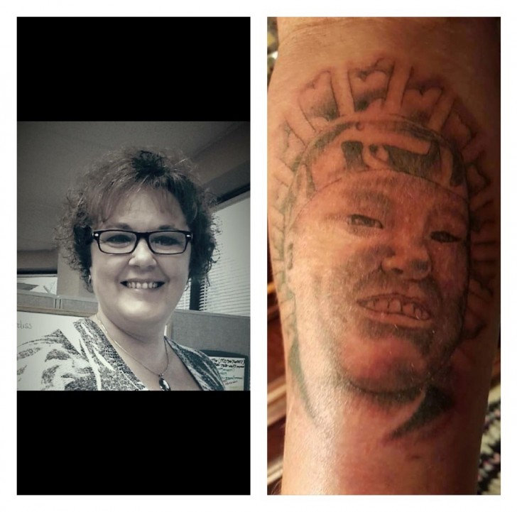 9. L'ex della donna si è fatto tatuare il suo volto in sua memoria: sembra però un uomo con il sorriso inquietante.
