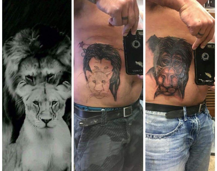 13. Voici ce qui se passe quand on confie au tatoueur des tâches trop difficiles : il ressemble à un méchant lion à 4 yeux.
