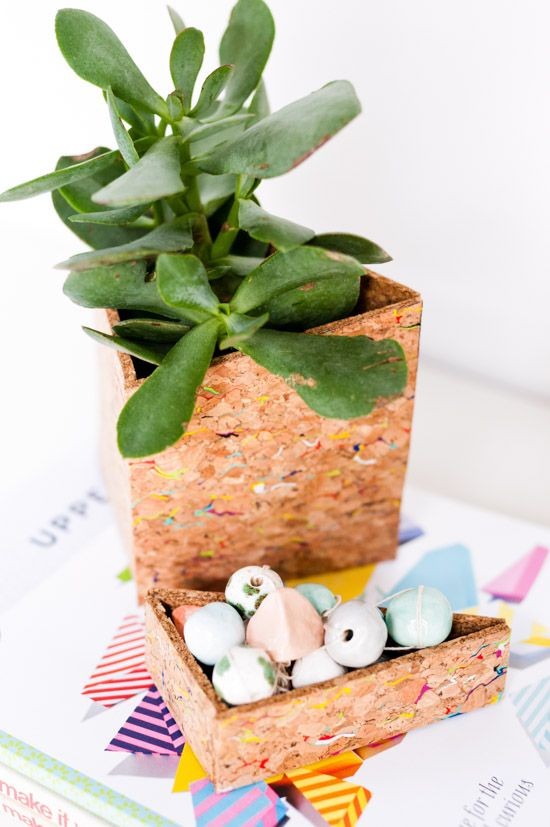 4. I ritagli dei fogli di sughero usati per qualche lavoro di fai-da-te possono diventare un piccolo vaso per piante succulente