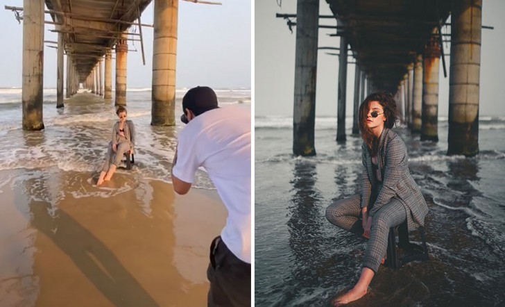 17. This photo is actually just as it looks in reality: with her feet in the water!