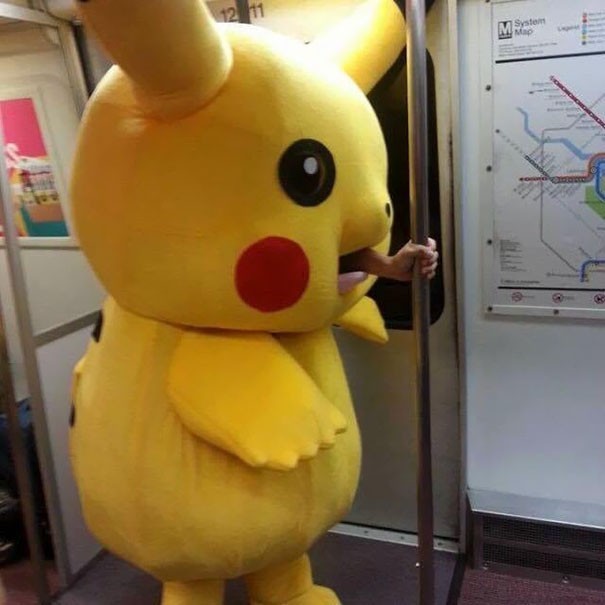 When you are confronted by Pikachu, who appears to have eaten a human who desperately trying to escape from his mouth!
