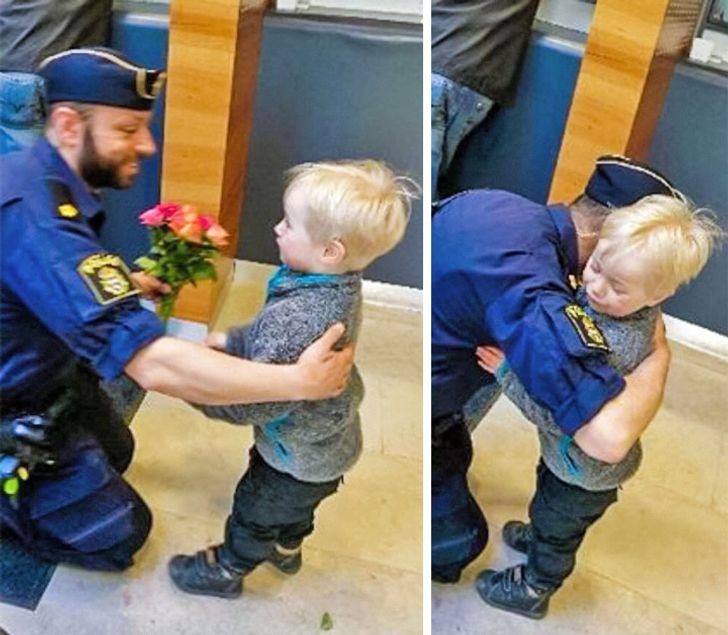 Un bimbo di 2 anni regala un mazzo di fiori ad un poliziotto che aveva fatto il suo dovere dopo un attacco avvenuto a Stoccolma: che tenerezza!