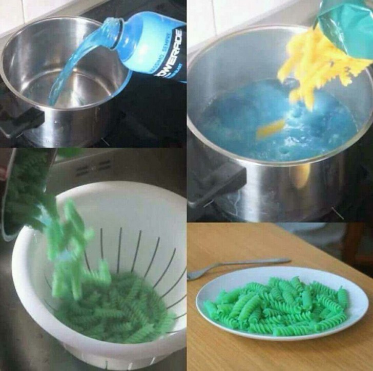 Alguém realmente cozinhou macarrão com Gatorade... deveria ser uma coisa ilegal!