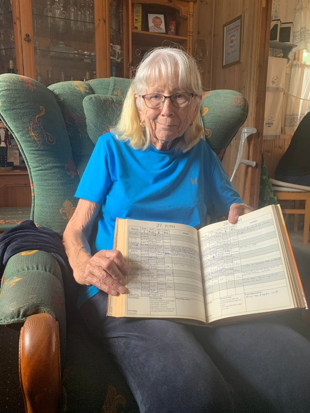 My grandmother has been recording the weather for 30 years now, every day: this picture was taken on her 30th anniversary in the same house!