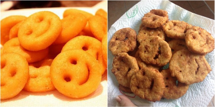 Dovevano essere delle simpatiche patatine fritte a forma di volto sorridente, ed invece sembrano uscite da un film dell'orrore!