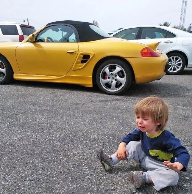 He didn't really want to get in the car!