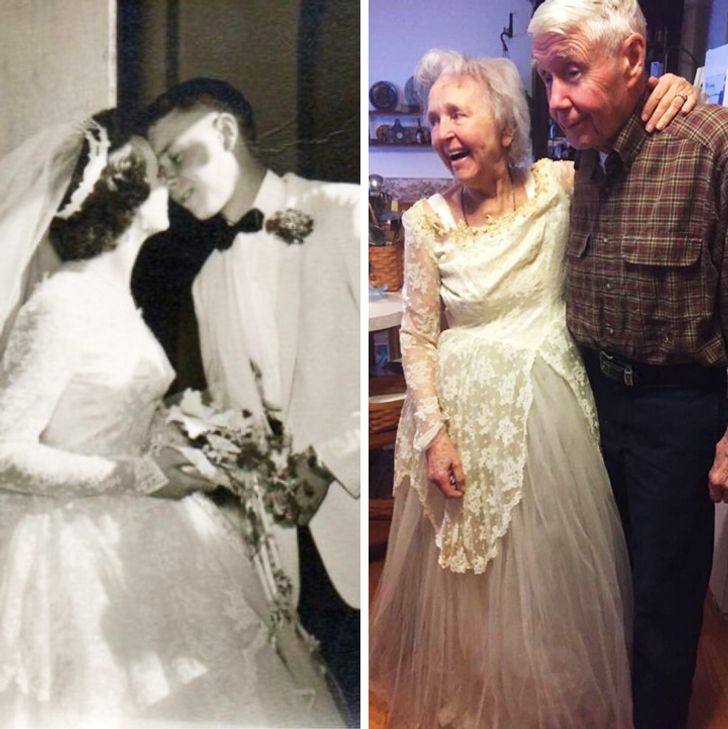 Una doppia fotografia che mette a confronto i miei nonni prima e adesso:
