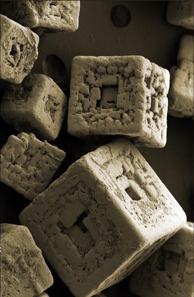 10. Die Salzkörner unter dem Mikroskop betrachtet.