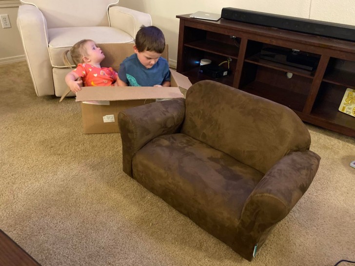 4. "I miei due figli preferiscono sedersi nella scatola di cartone contenente il divanetto su misura che ho comprato loro..."
