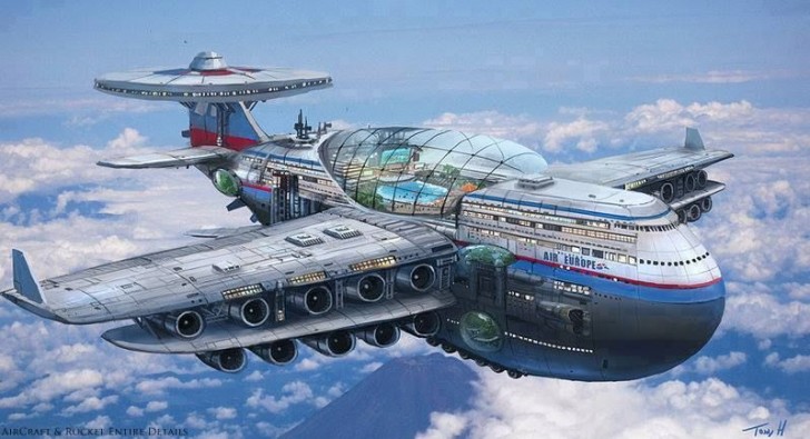 12. Net als in 1970 stelden ze zich de vliegtuigen van de toekomst zo voor.