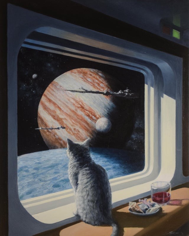 3. Un chat sur un vaisseau spatial.