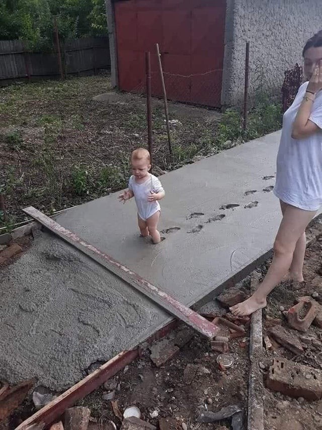 I knew he shouldn't be let anywhere near fresh concrete ...