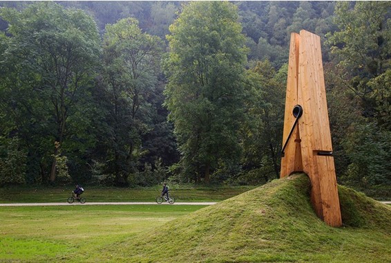 An artistic installation inside a landscaped park ...