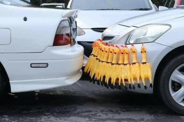 Imagine the sound those rubber chickens would make at the first car rear-end collision ...