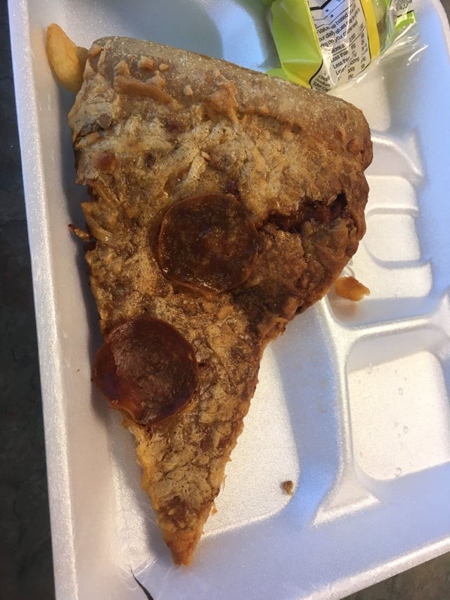 9. "Questo è il pranzo che servono alla mensa scolastica, ho pagato 3.25$ per questa fetta di pizza!"