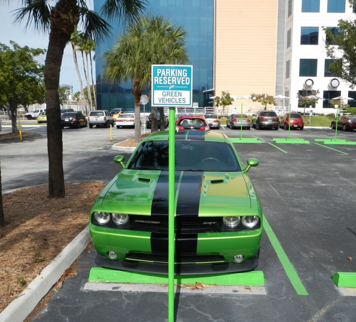 5. Parken für grüne Fahrzeuge? Vielleicht haben sie sich nicht auf die Körperfarbe bezogen....