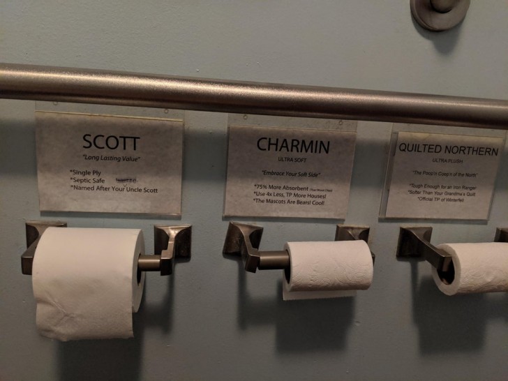 3. Trois sortes de papier toilette.