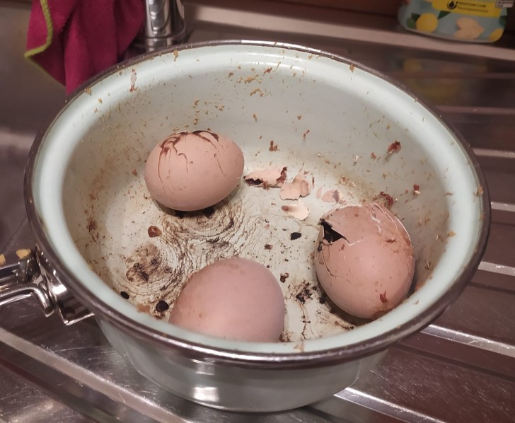 Esta joven quería solamente hacer un par de huevos duros en la cacerola...