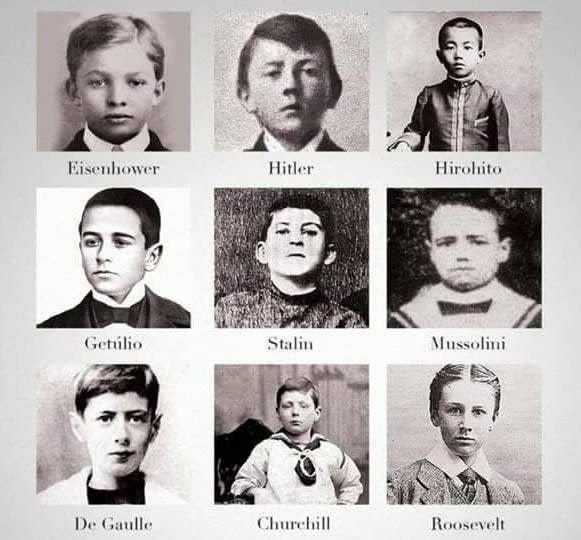 Les visages des enfants des dirigeants des pays qui ont joué un rôle majeur dans la Seconde Guerre mondiale.