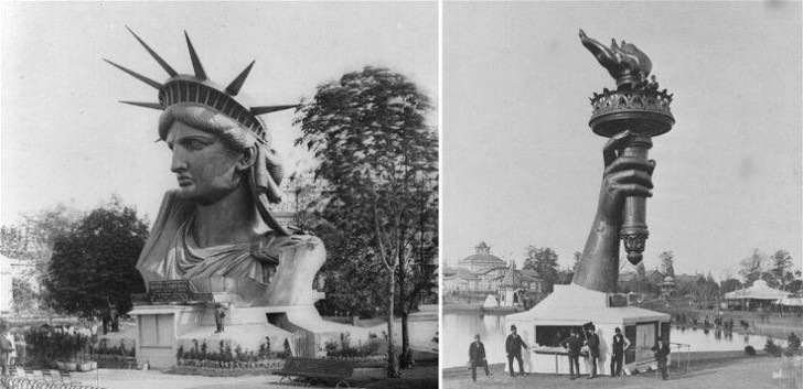 12. La statue de la Liberté à l'exposition universelle de 1878 à Paris, avant qu'elle ne soit entièrement assemblée et expédiée aux États-Unis.