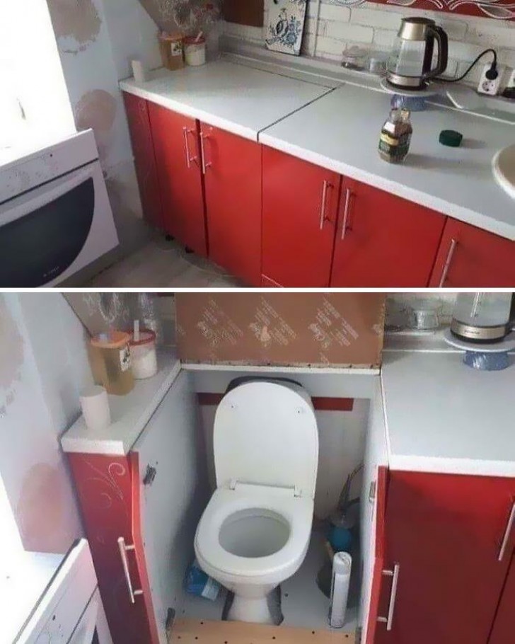 7. Bathroom and kitchen in one...a questionable design choice!