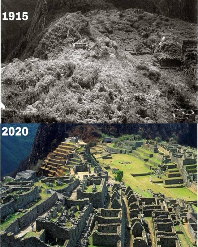 6. Due foto di Machu Picchu: il tempo e i lavori compiuti sul sito ne hanno rivelato la reale bellezza.