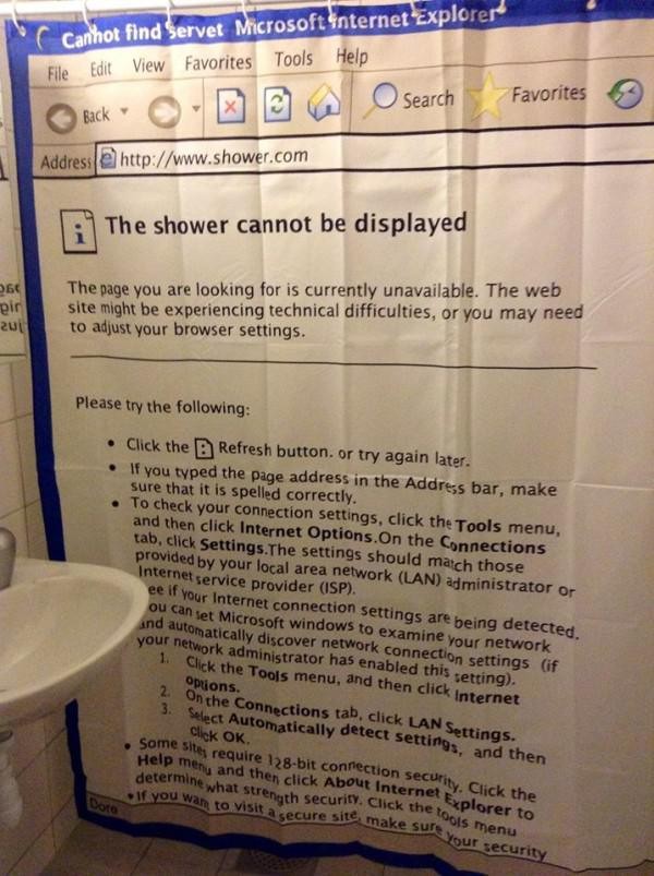 4. "La douche ne peut pas être affichée", comme s'il s'agissait d'une erreur de navigateur
