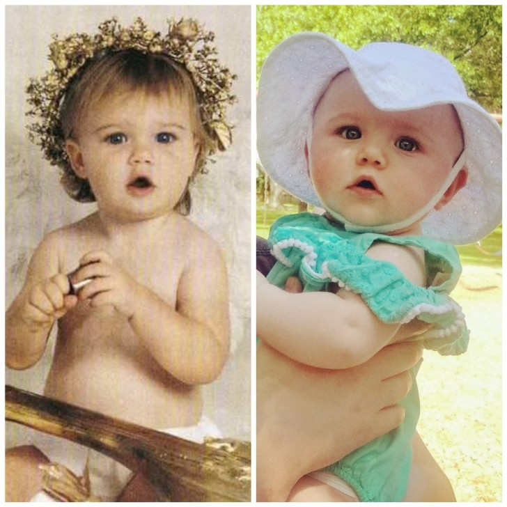 13. La bimba a destra è stata fotografata a 9 mesi. A sinistra c'è la mamma, stessa età