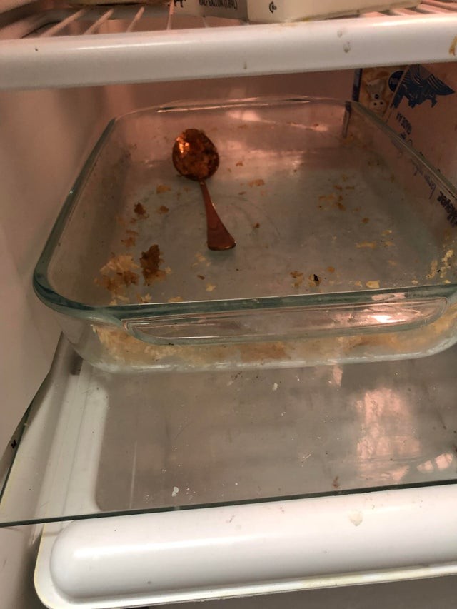 12. Ein leeres, schmutziges Glasbackblech im Kühlschrank: Warum?
