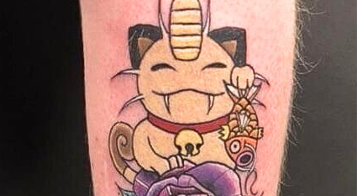 Tatuaggio stilizzato del gatto Meowth