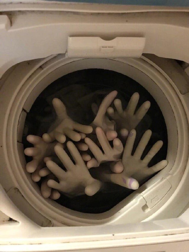 13. Quand on oublie avoir mis des gants dans la machine à laver.
