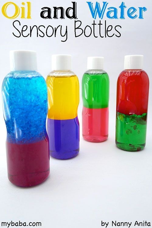 Bottiglie sensoriali con olio e acqua