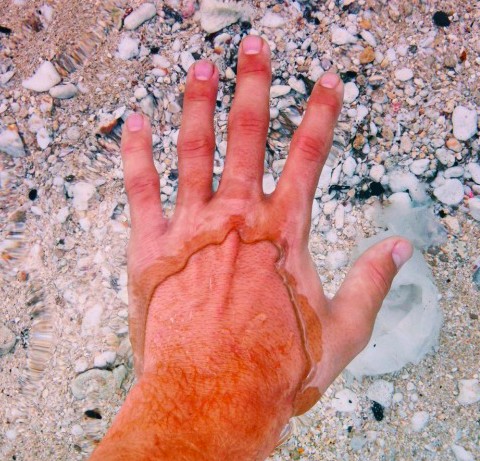 10. Je handen onderdompelen in het heldere water