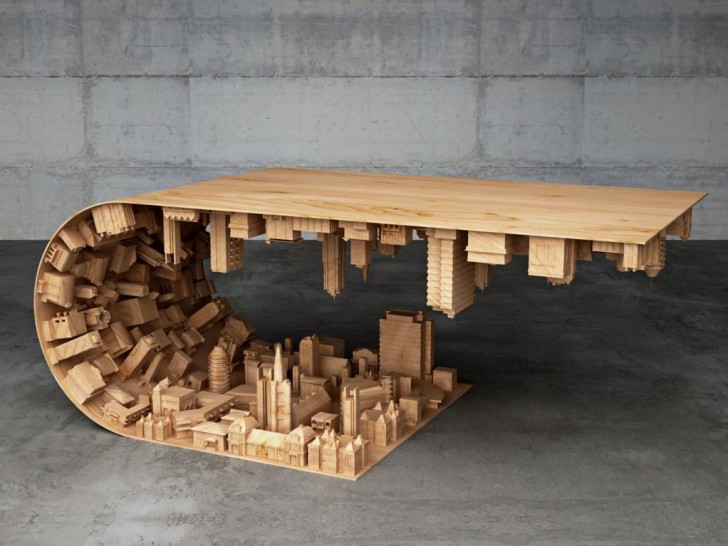 9. Ett bord som visar en stads horisont